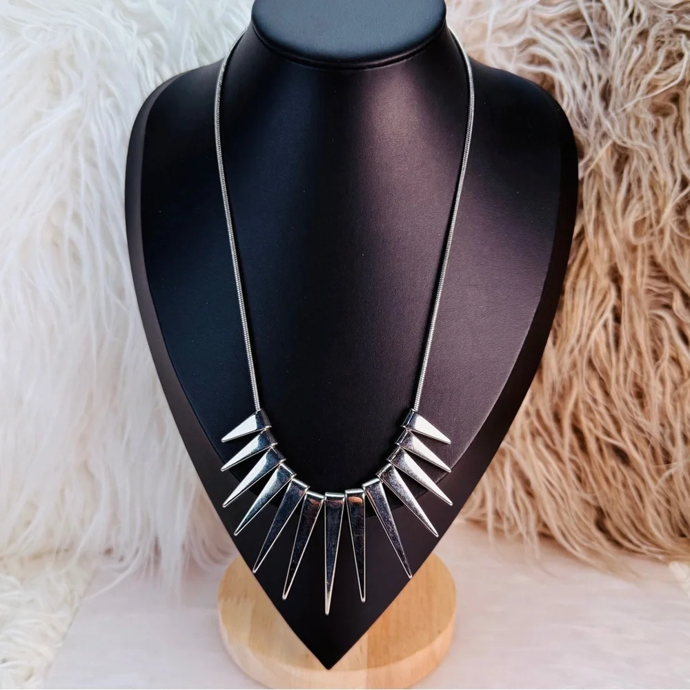 Silvertone Spike Statement Necklace